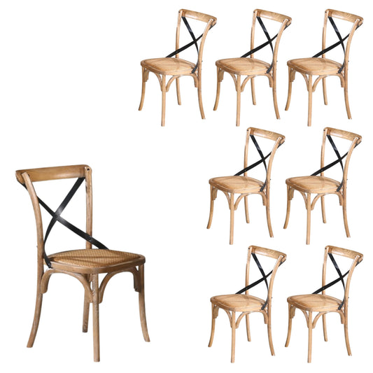 Woodland 8pc Set Dining Chair X-Back Birch Timber Wood Woven Seat Natural